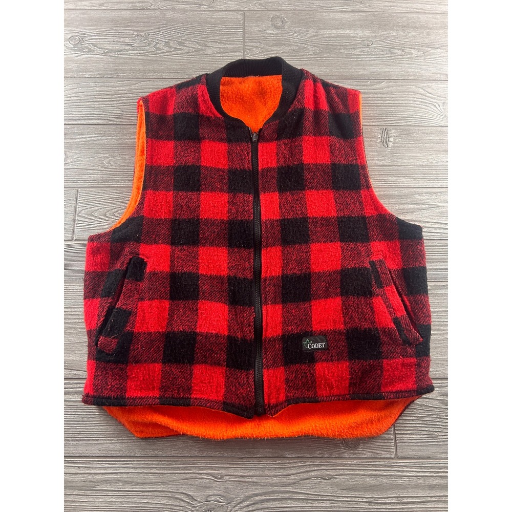 Codet Mens Buffalo Plaid Wool Blend Reverse Vest Red Black Fleece Lined Medium